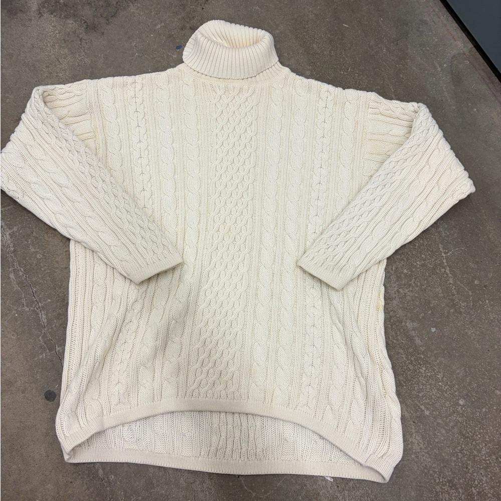 Vintage cable knit fishermen Cream Turtleneck cotton Sweater